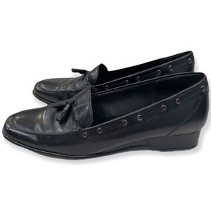 Etienne Aigner “ E- Glance”  tassel tie smooth leather wedge heeled loafer
